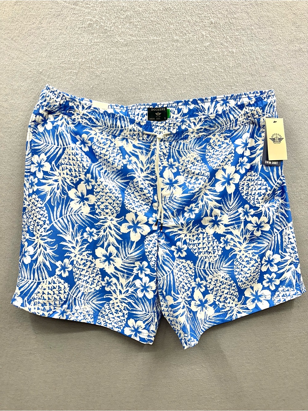 Dockers Swim Shorts Mens 3XB Blue Tropical Floral 9" Inseam Mesh Lining Trunks